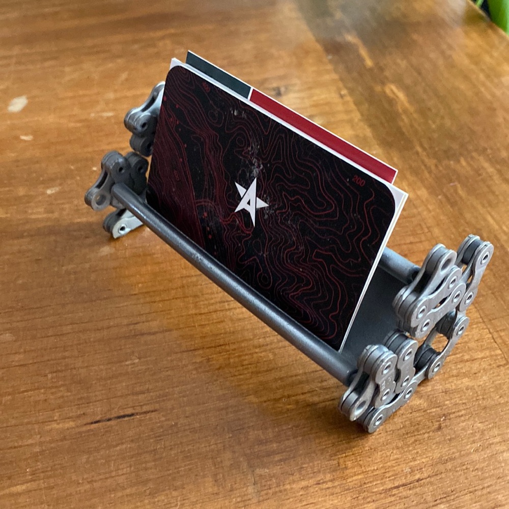Card holder- recycled bike parts